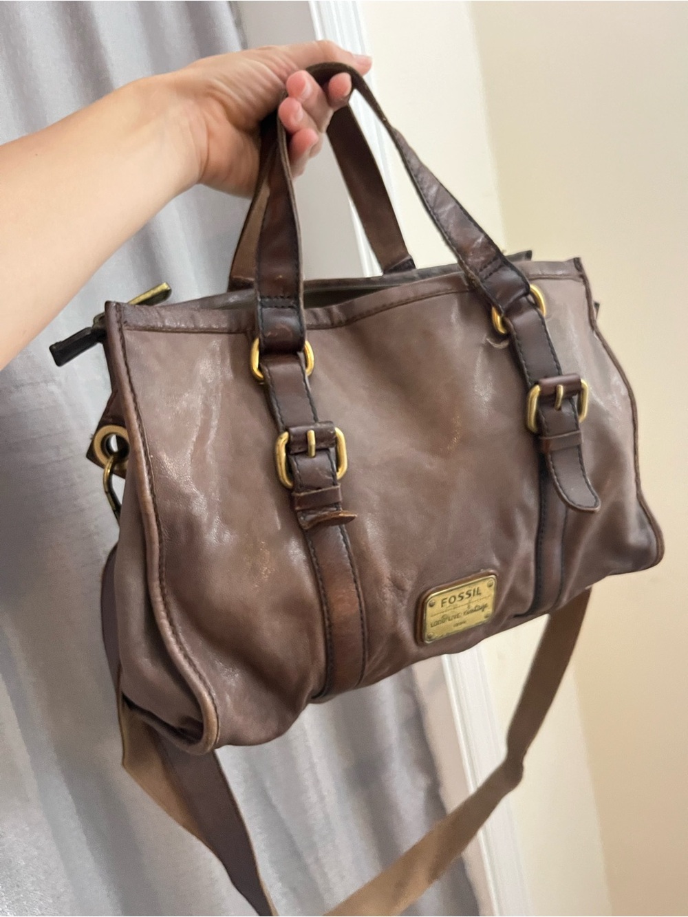 Fossil Brown Leather Shoulder Satchel Maddox